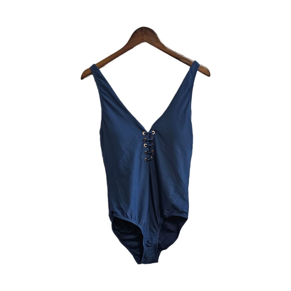 BCBGMaxAzria one piece swimsuit grey blue NWT